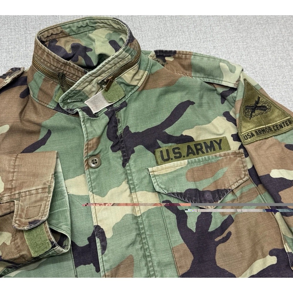 US Army Woodland Camo BDU Field Jacket USA Armor Patch Small Reg M65 Paintball